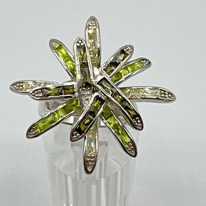 Designer AF Sterling Silver Green Peridot Articulated Flower Ring - Size 9.25